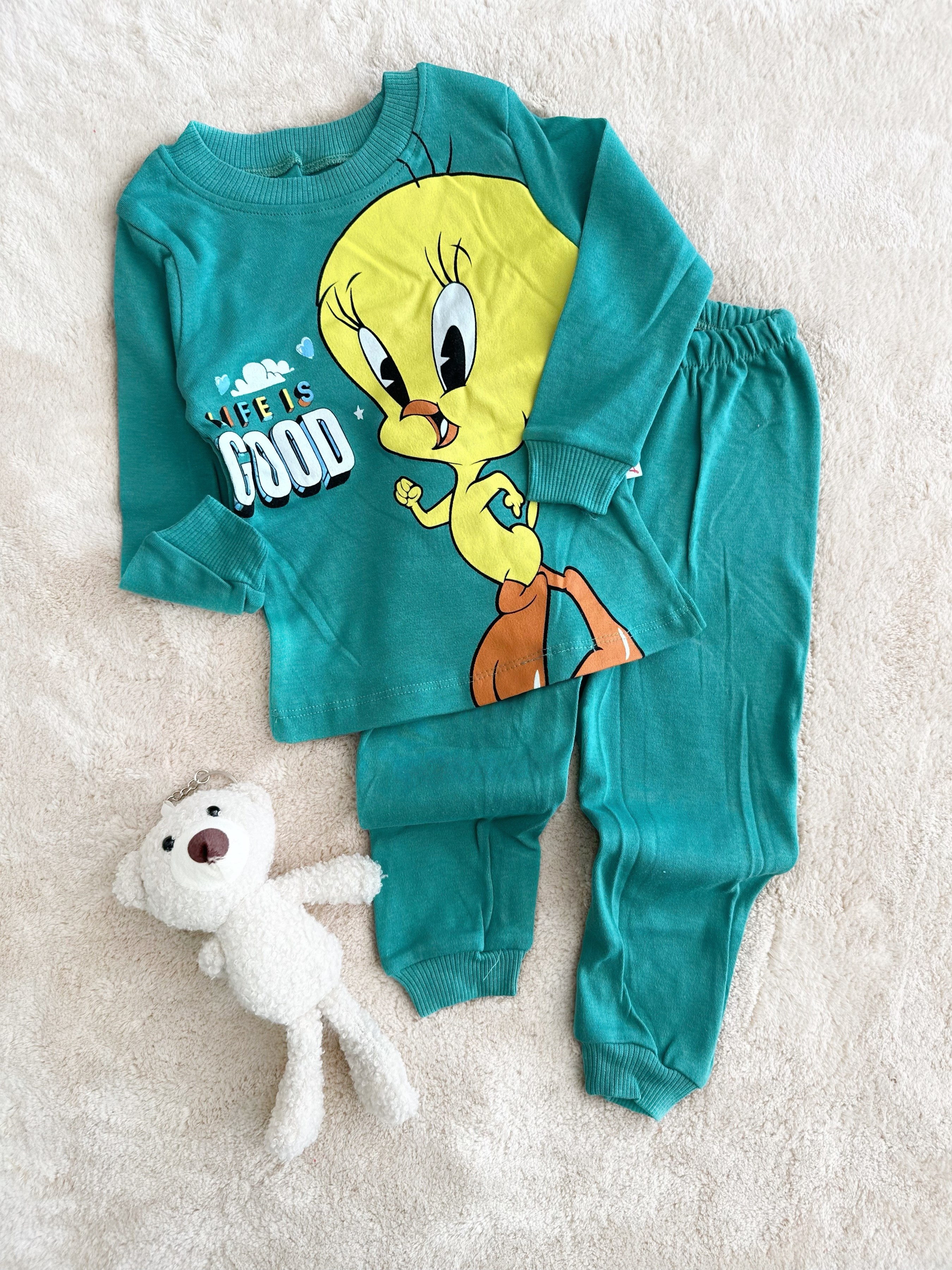 Good Tweety Baskılı Pijama Takımı Yeşil 1-3 Yaş Arası 