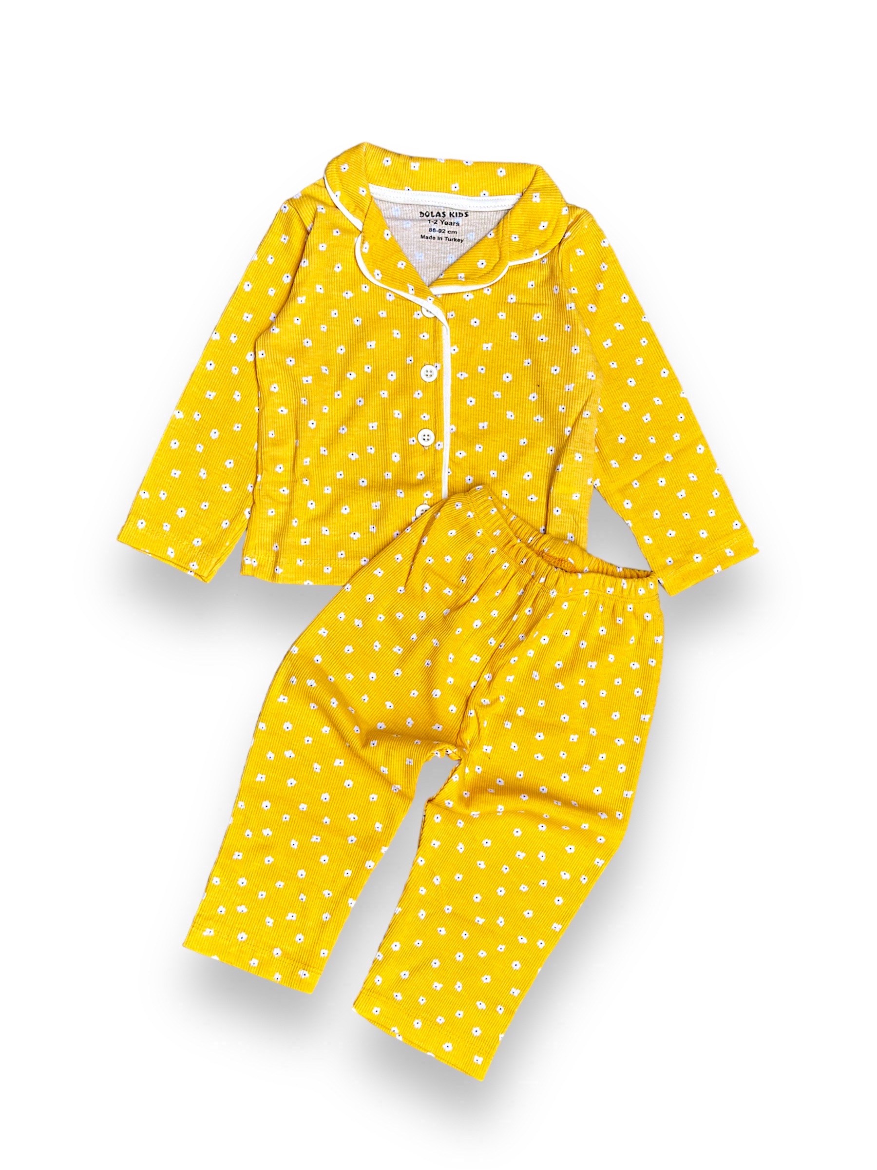 Çocuk Pijama Takımı Papatya Baskılı Sarı 1-4 Yaş Arası 