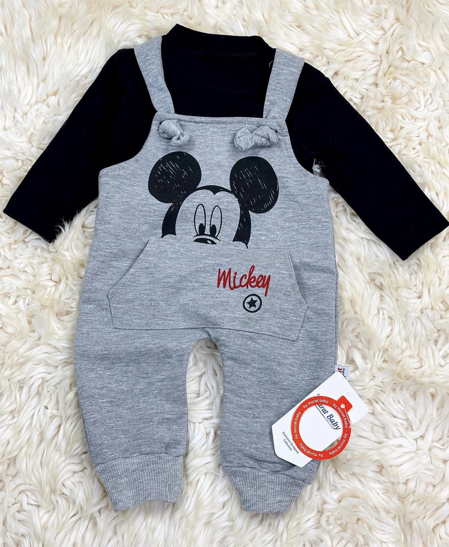 Bebek Salopet Mickey  Baskılı 3-12 Ay Arası Gri 