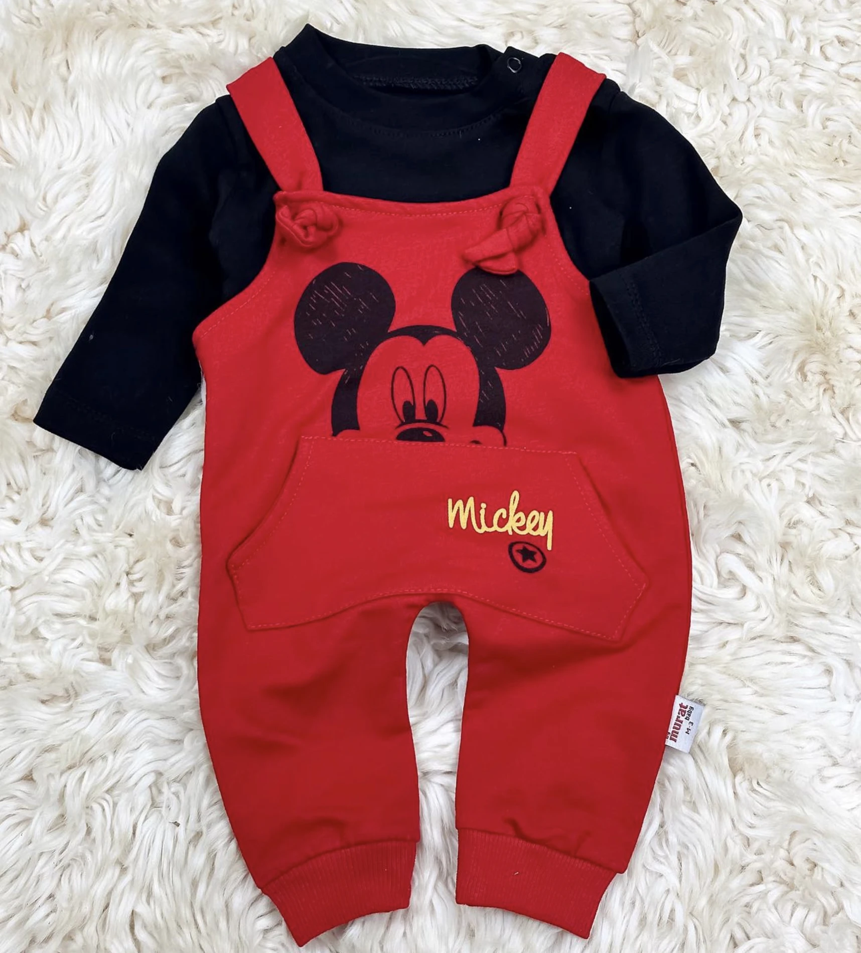 Bebek Salopet Mickey  Baskılı 3-12 Ay Arası Kırmızı 