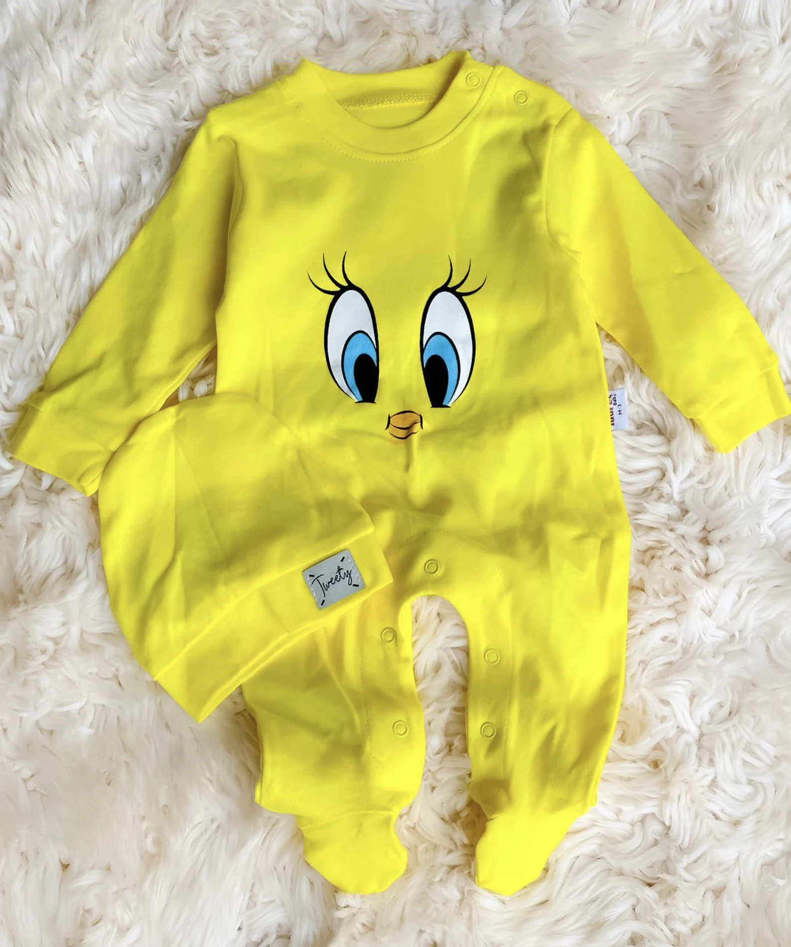 Bebek Tulum Şapkalı Tweety Baskılı 3-6 Ay 