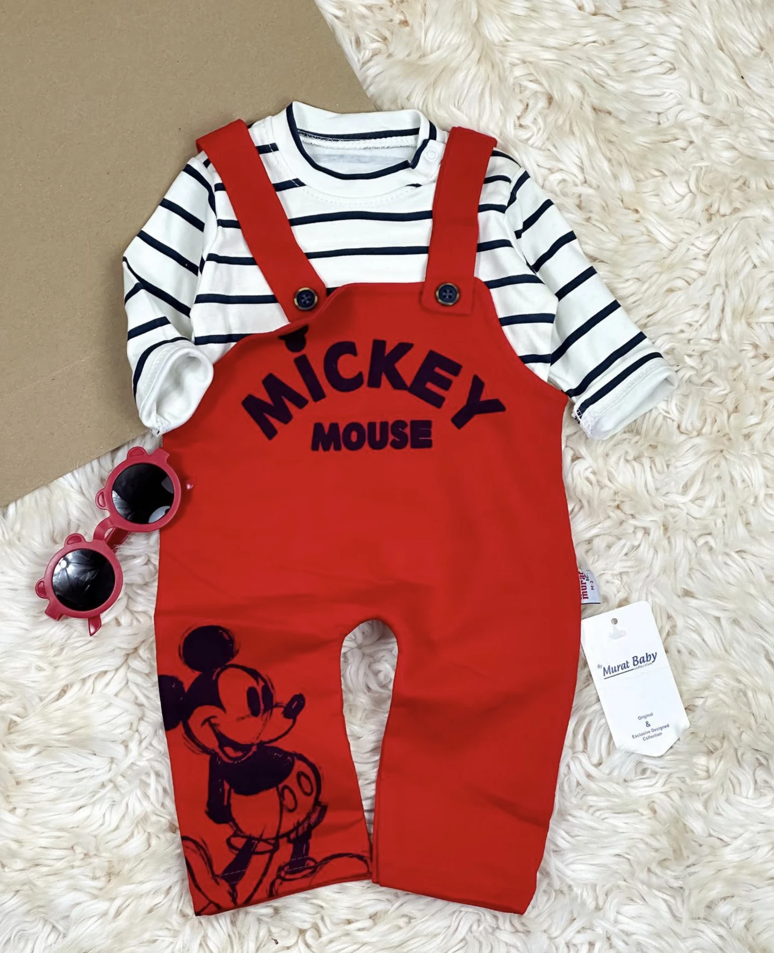 Bebek Salopet Mickey Baskılı 3-12 Ay Arası Kırmızı 