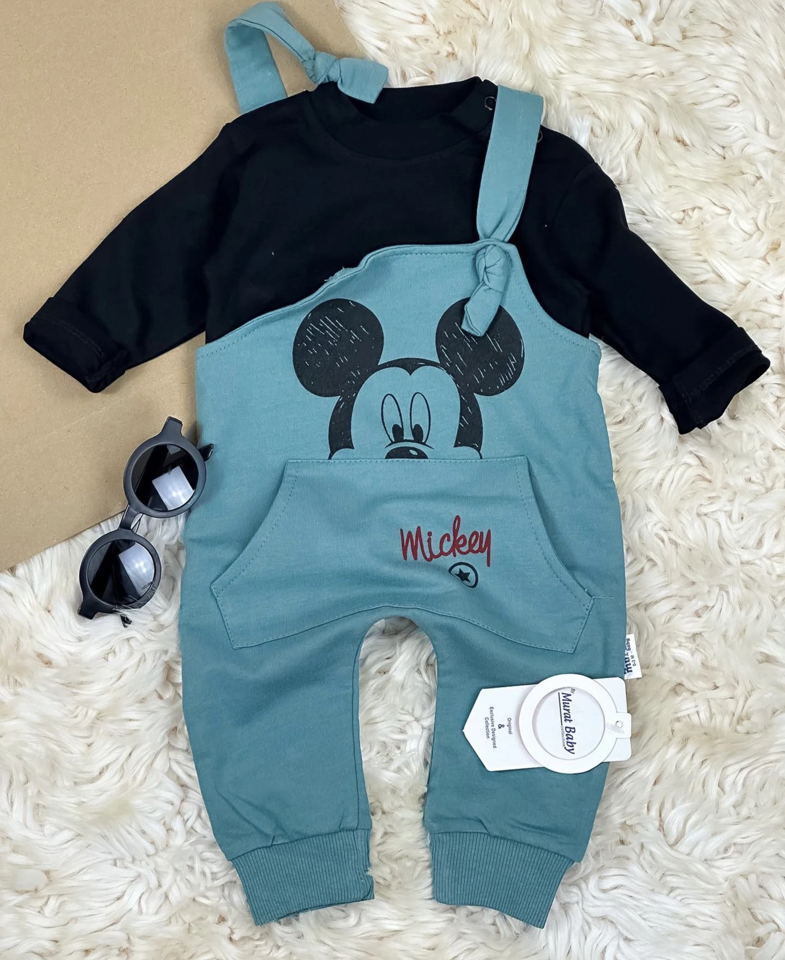 Bebek Salopet Mickey Baskılı 3-12 Ay Arası Yeşil 