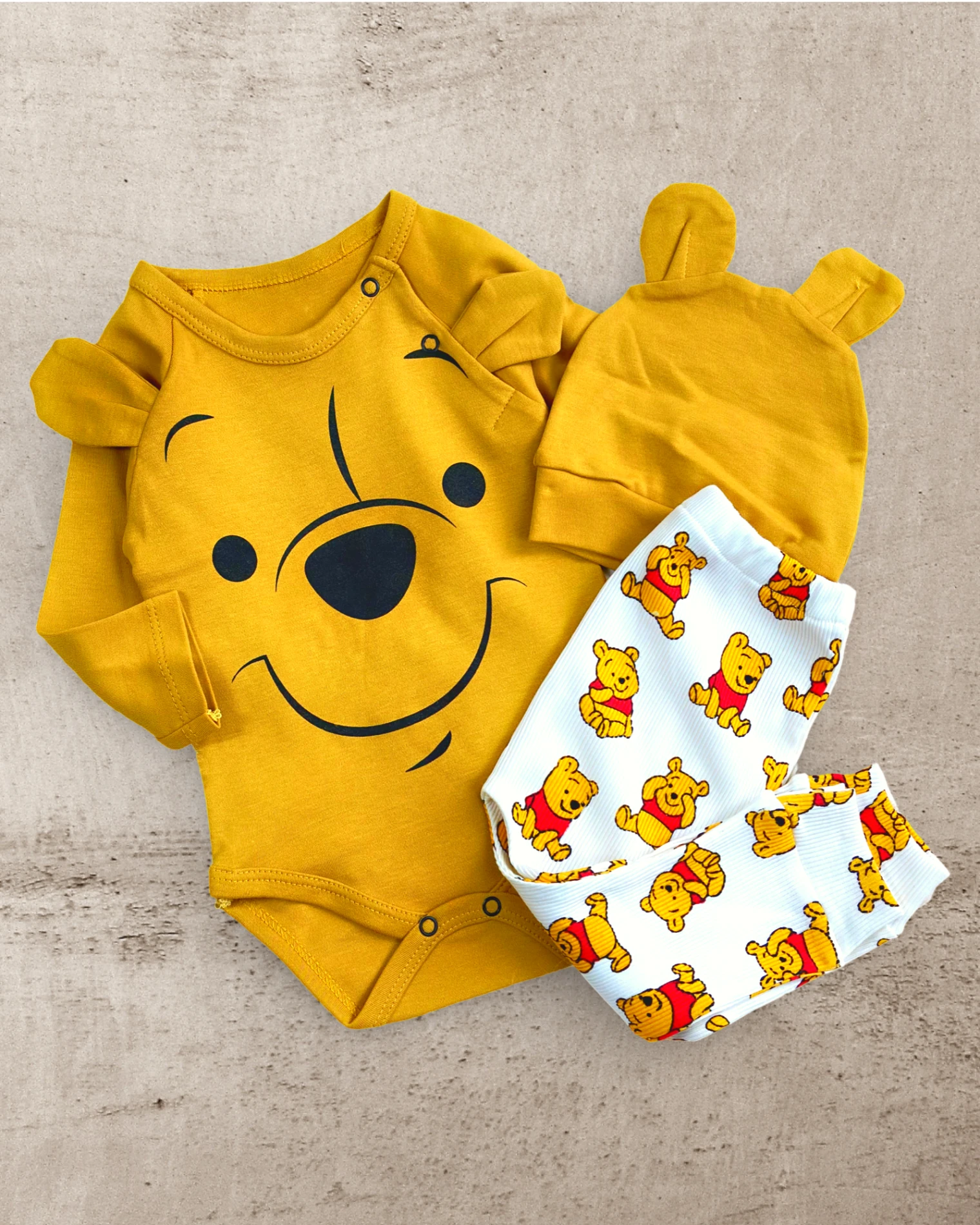 Bebek Takım Şapkalı Pooh Baskılı 3-12 Ay Arası 