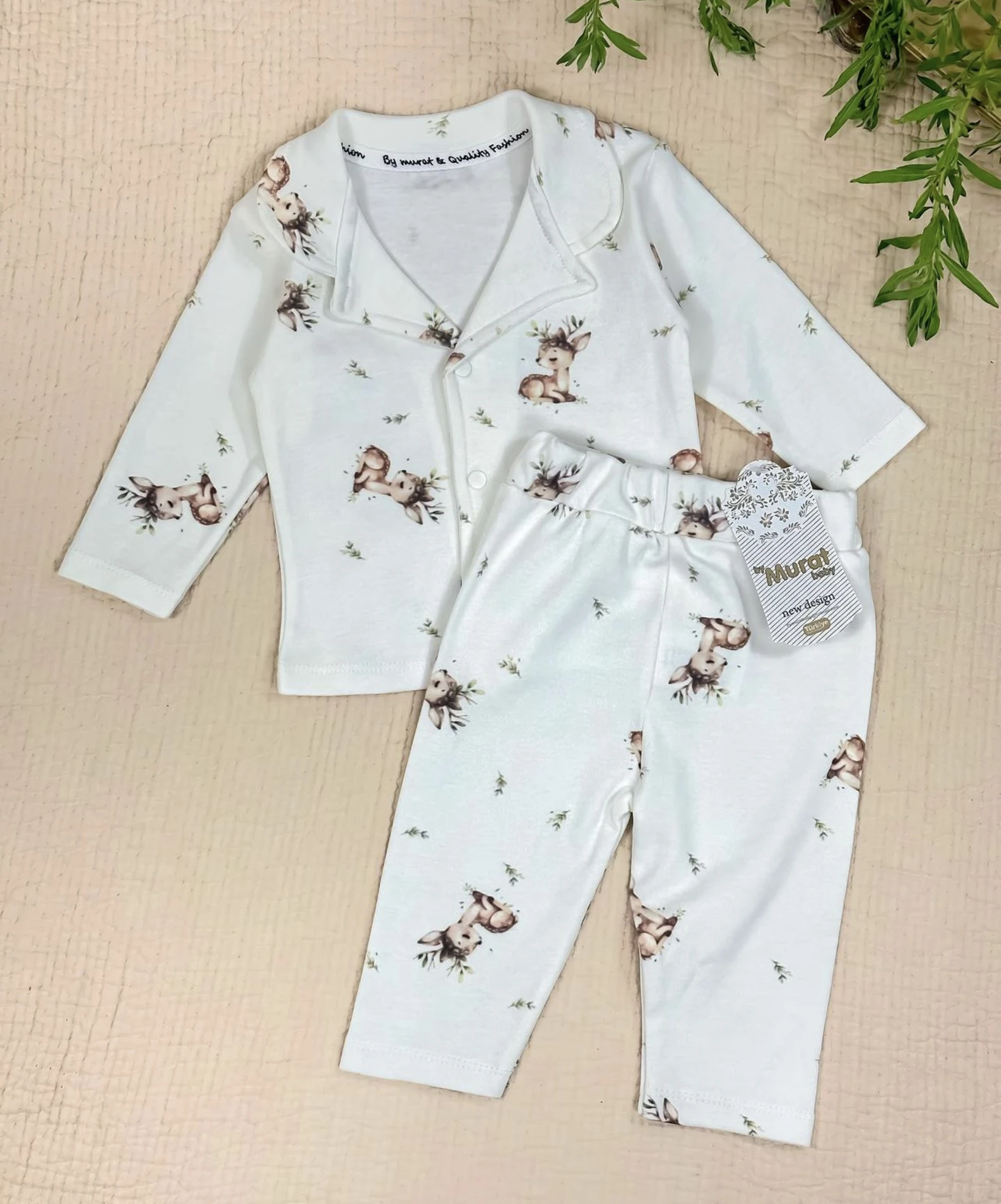 Bebek Pijama Takımı Sevimli Ceylan Baskılı 3-12 Ay Arası 