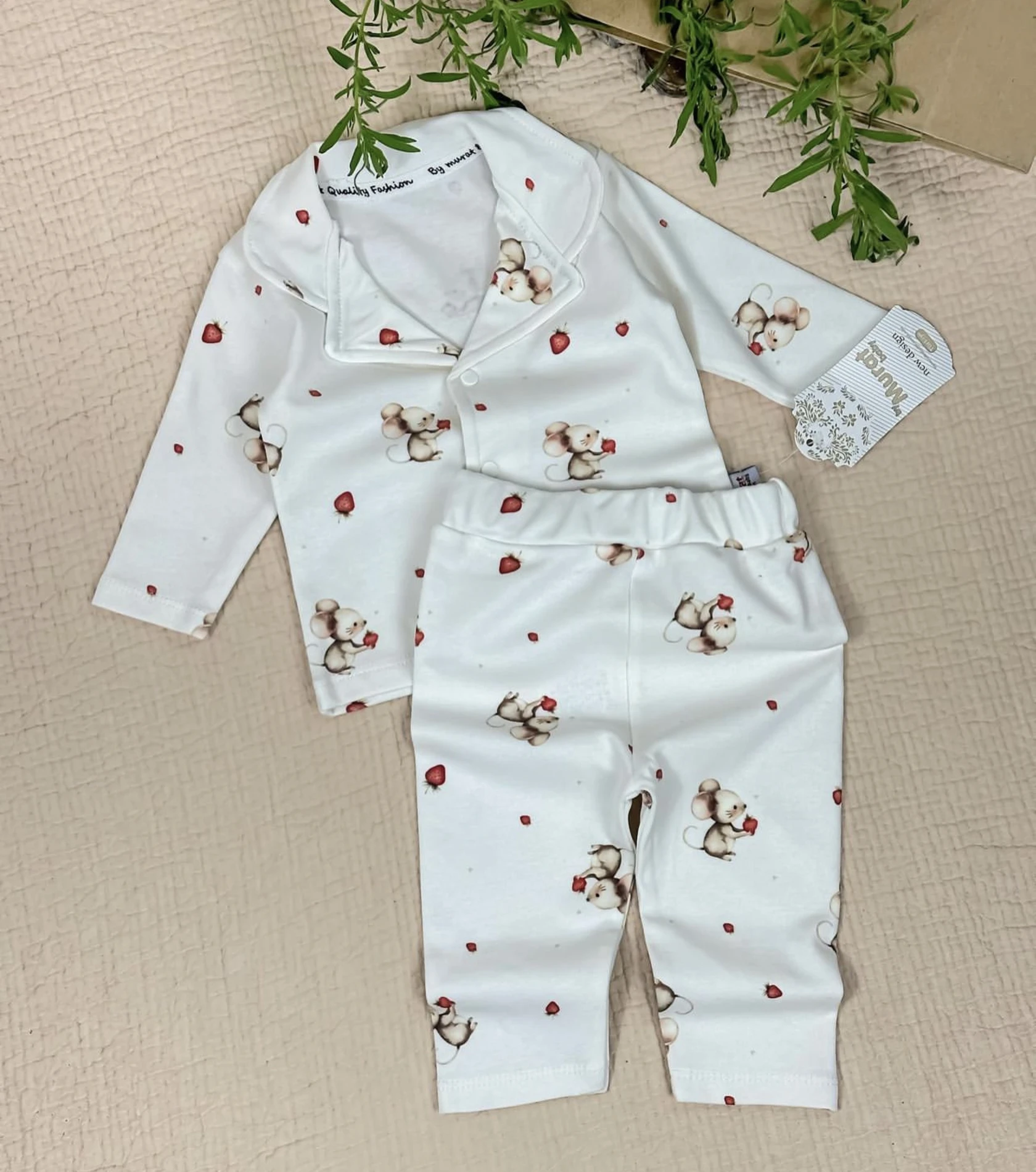 Bebek Pijama Takımı Sevimli Fare Baskılı 3-12 Ay Arası 