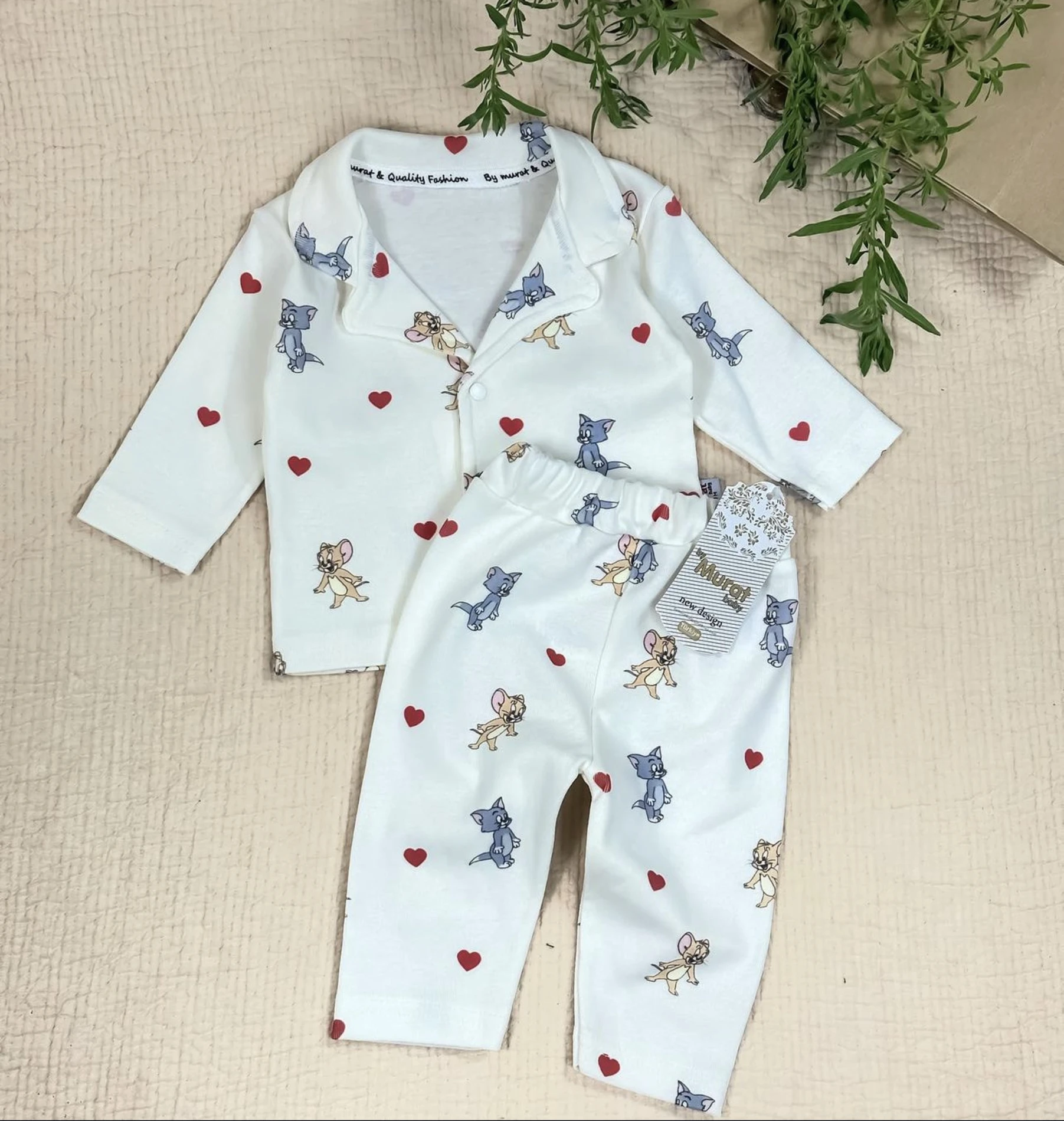 Bebek Pijama Takımı Tom Ve Jerry Baskılı 3-12 Ay Arası 