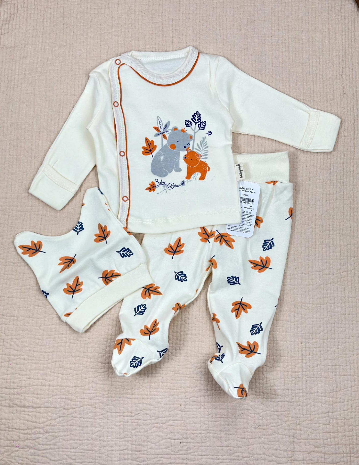 Bebek Pijama Takımı 3 Lü Kendinden Eldivenli 