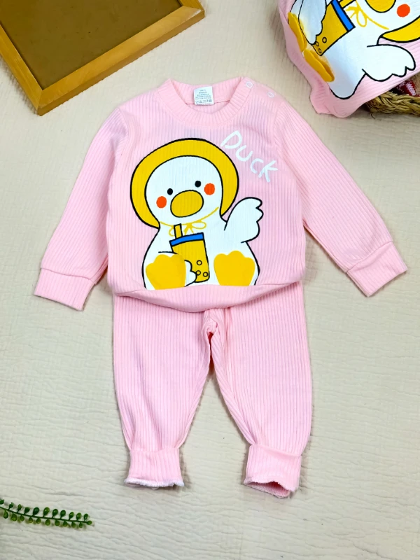 Bebek Takım Duck Baskılı 9-18 Ay Arası Pembe