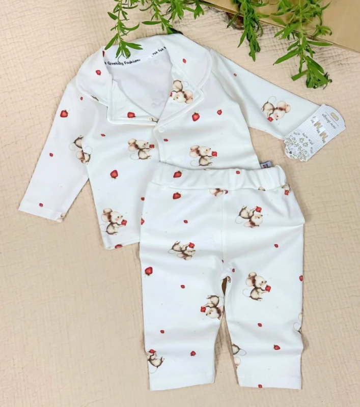 Bebek Pijama Takımı Sevimli Fare Baskılı 3-12 Ay Arası