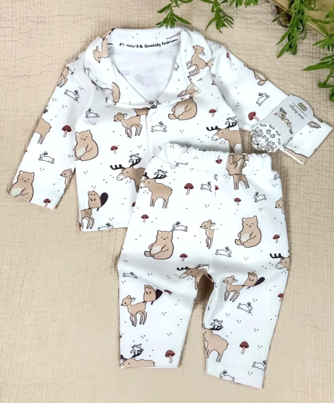 Bebek Pijama Takımı Sevimli Geyik Baskılı 3-12 Ay Arası