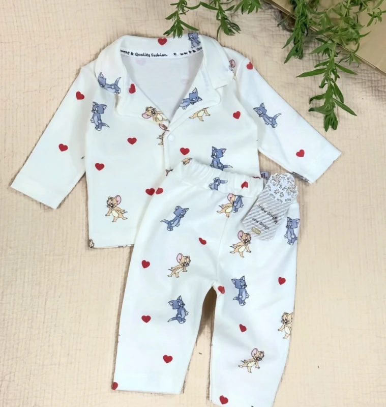 Bebek Pijama Takımı Tom Ve Jerry Baskılı 3-12 Ay Arası