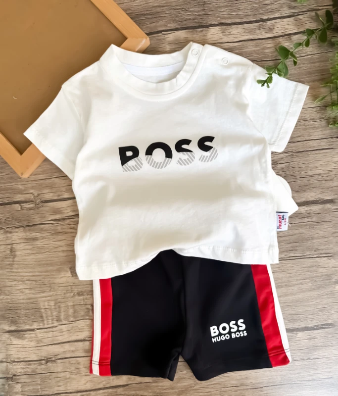 Çocuk  Takım Boss Baskılı 2/5 Yaş Arası Beyaz