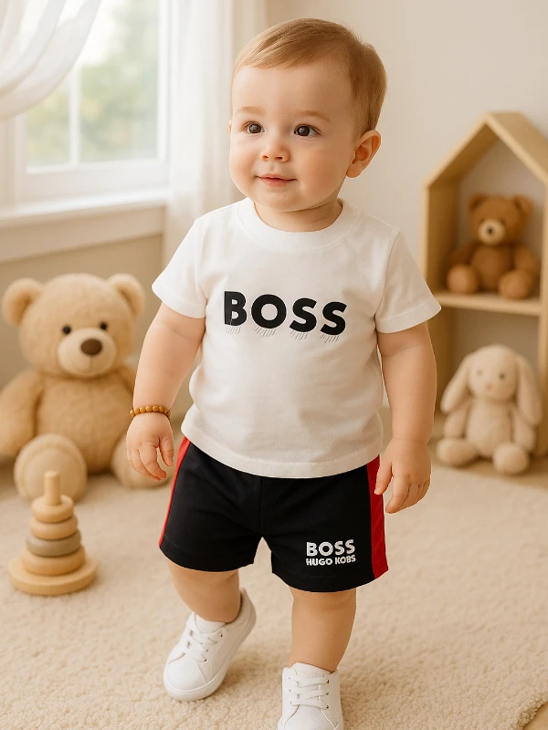 Çocuk  Takım Boss Baskılı 2/5 Yaş Arası Beyaz